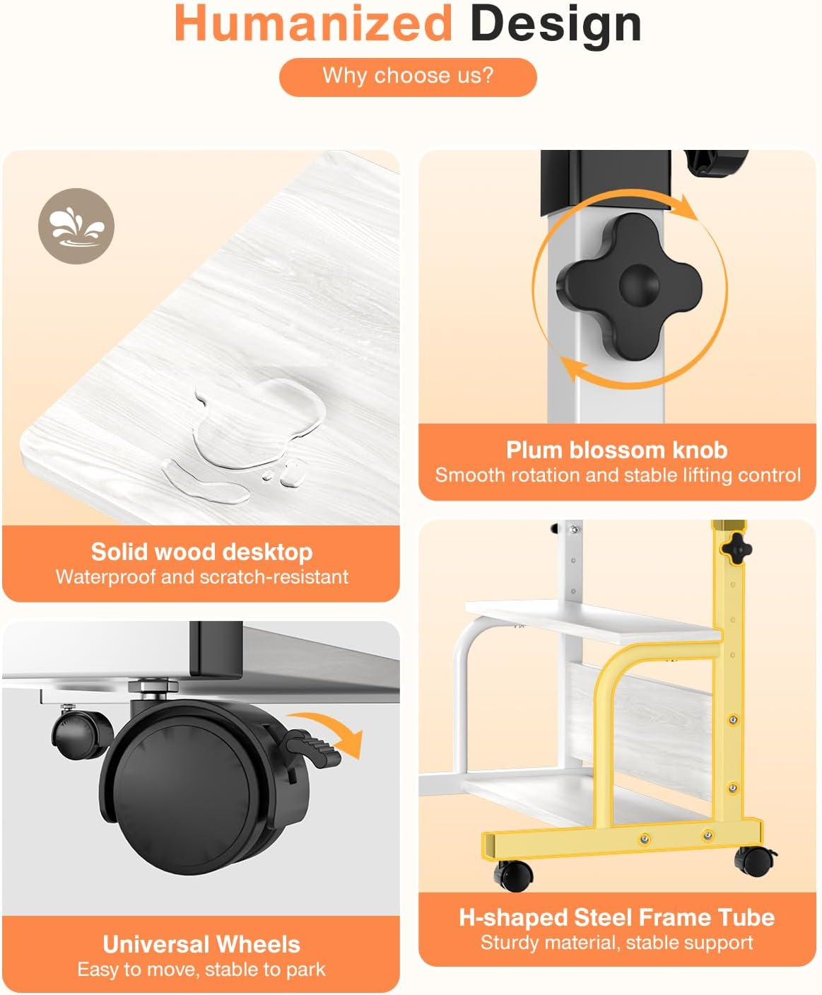 Adjustable Rolling Standing Desk with Storage Shelf