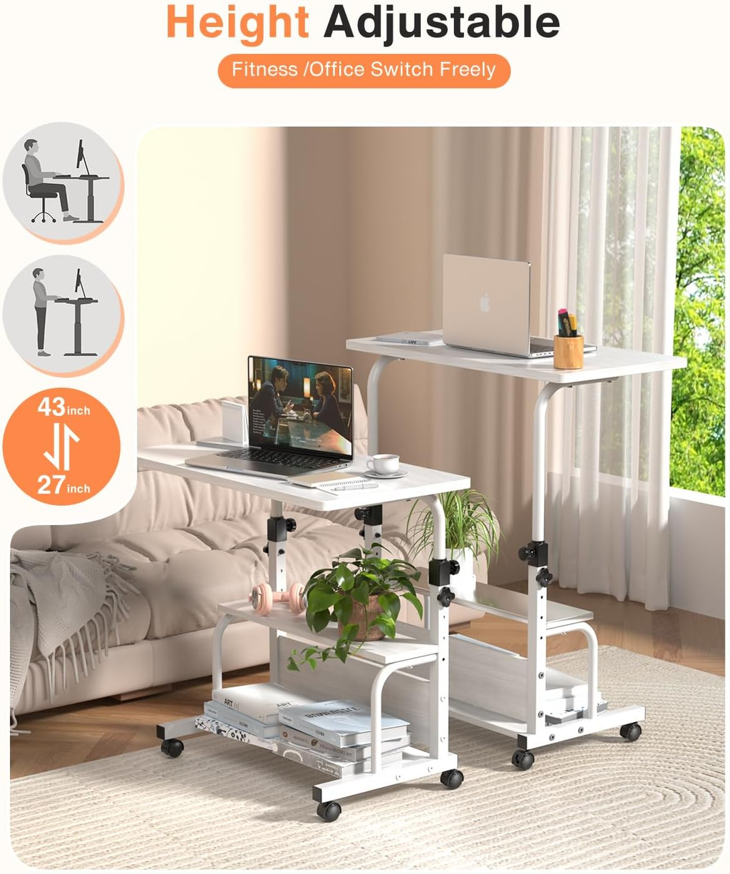 Adjustable Rolling Standing Desk with Storage Shelf