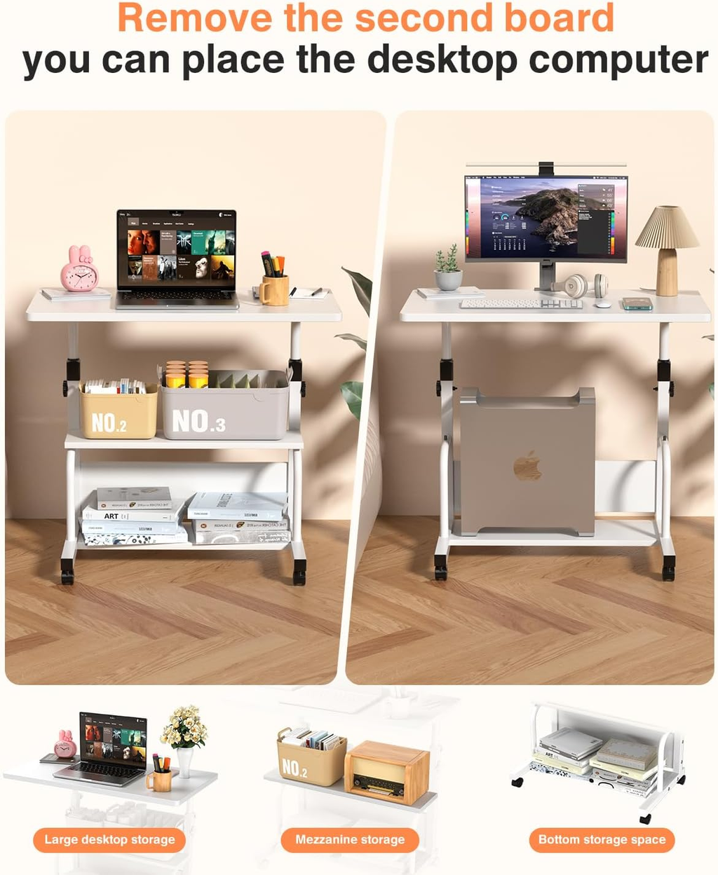 Adjustable Rolling Standing Desk with Storage Shelf