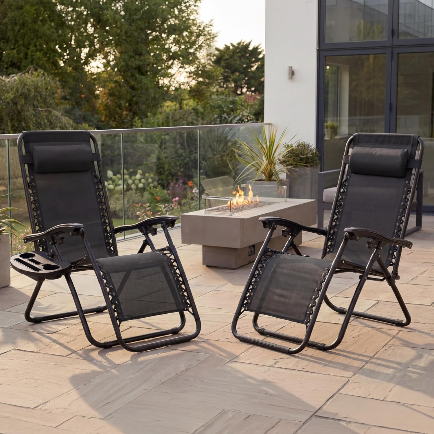 Set of 2 Zero Gravity Lounge Chairs with Cup Holders