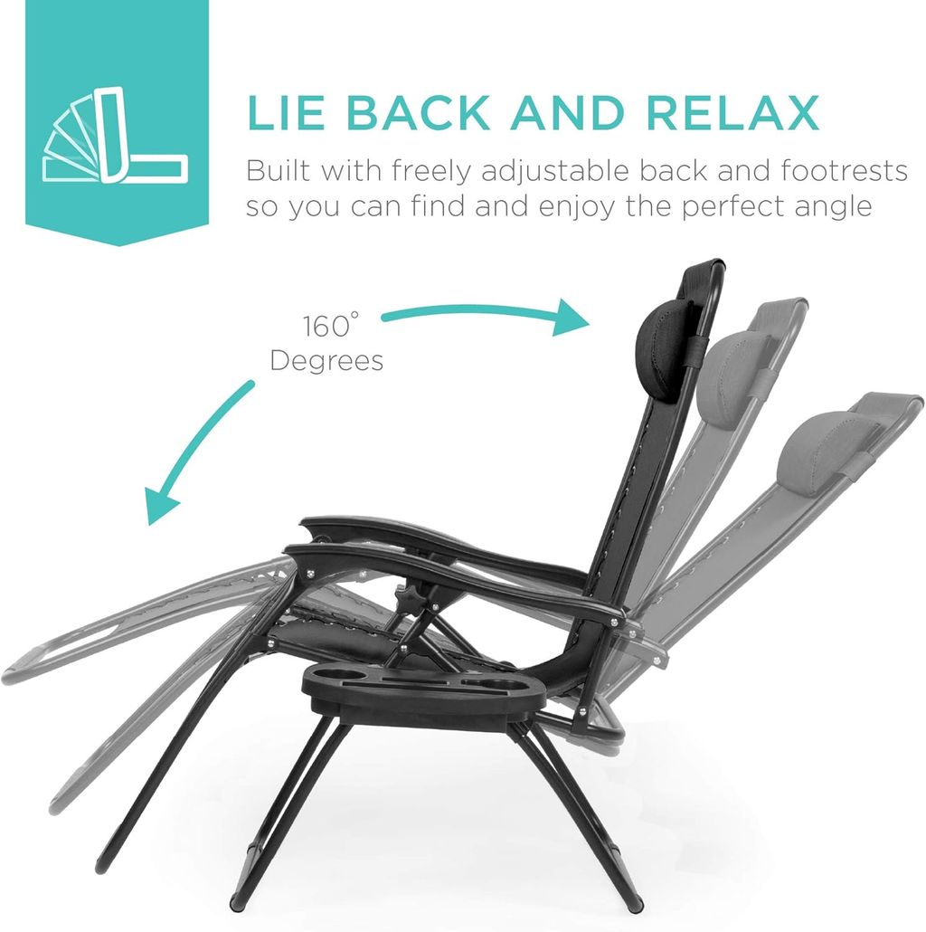 Set of 2 Zero Gravity Lounge Chairs with Cup Holders
