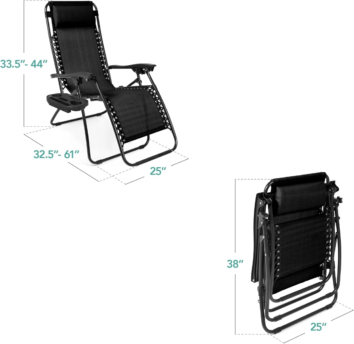Set of 2 Zero Gravity Lounge Chairs with Cup Holders