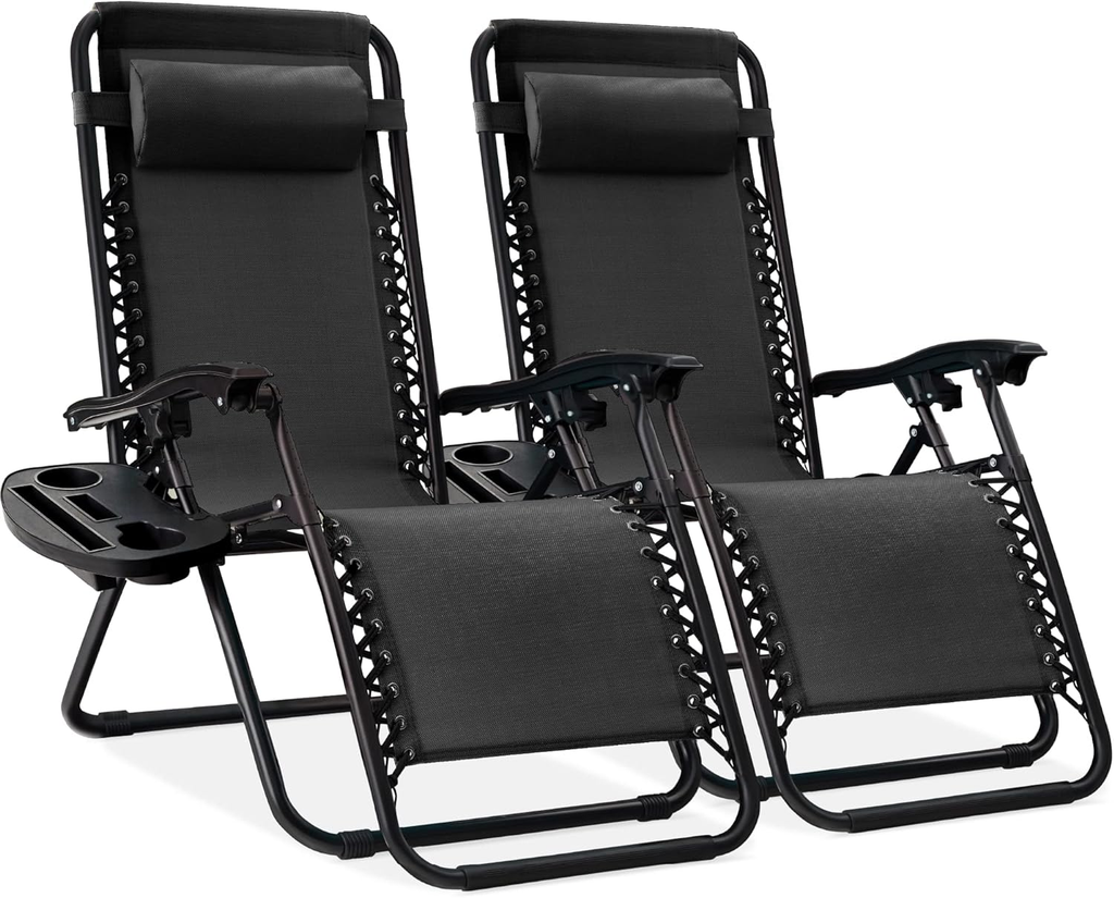 Set of 2 Zero Gravity Lounge Chairs with Cup Holders