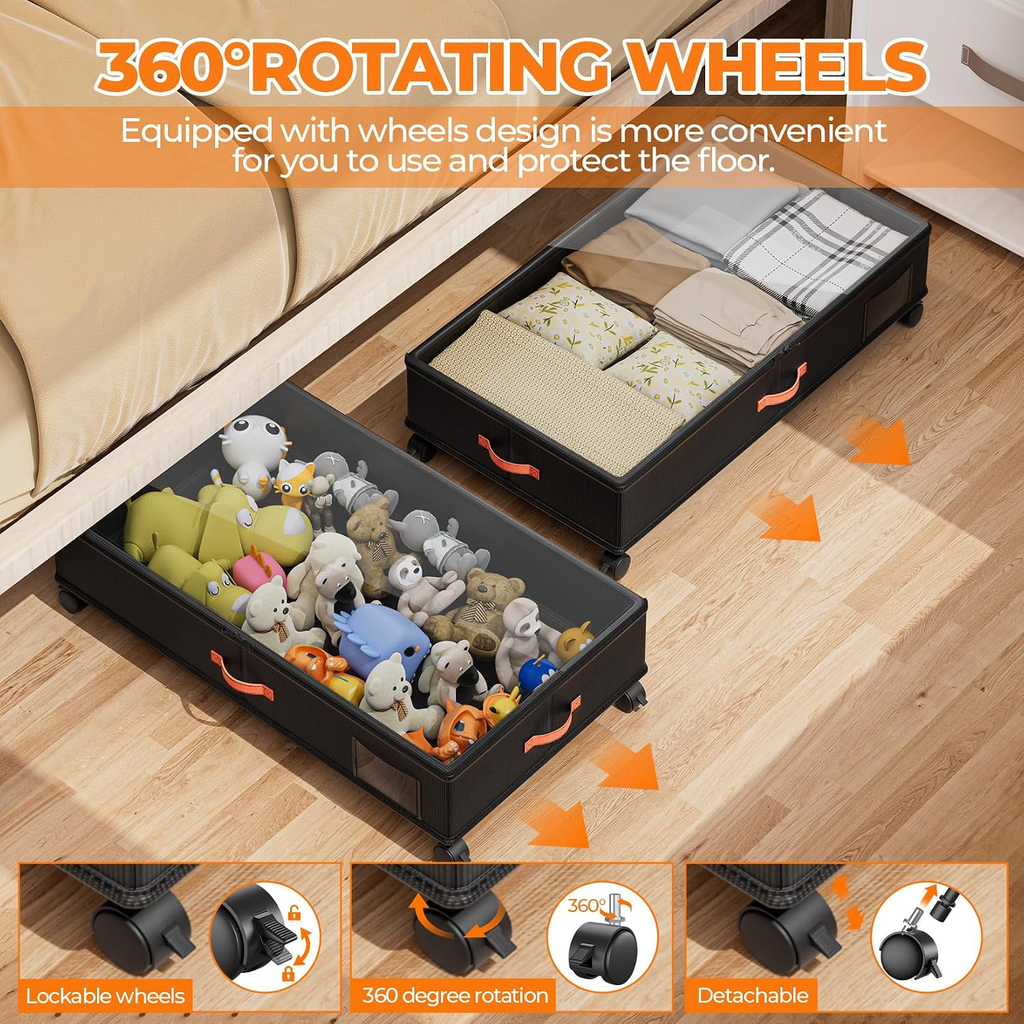 2-Pack Under Bed Storage Bins with Wheels & Lids