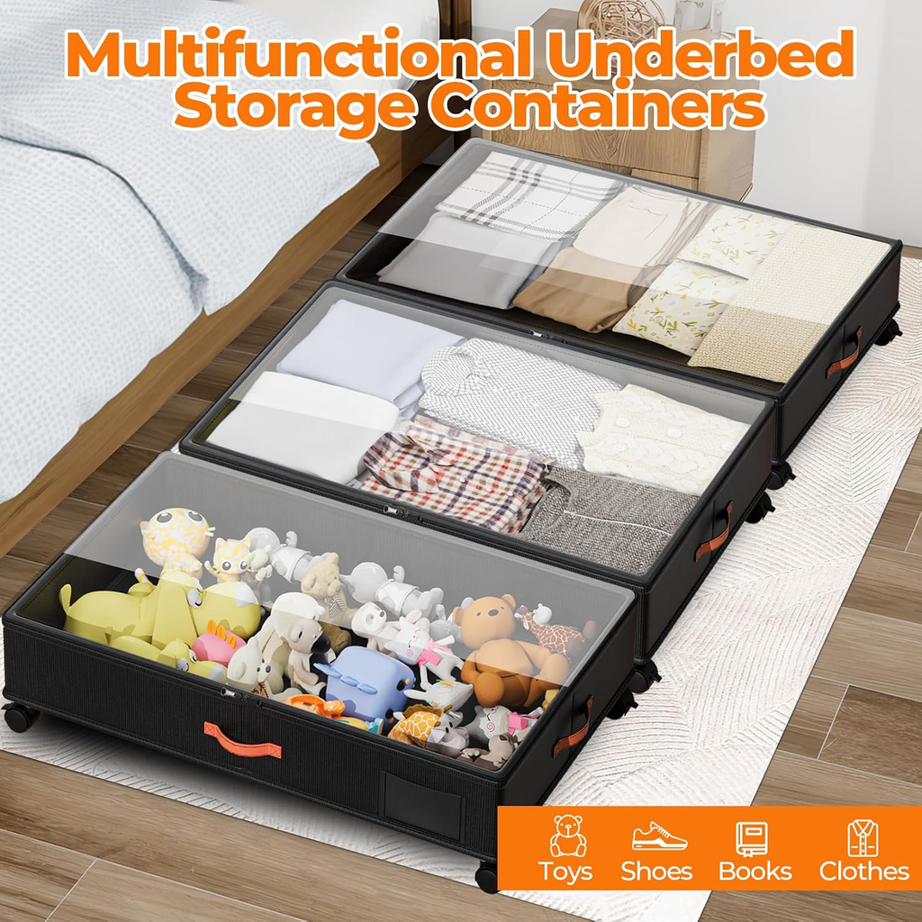 2-Pack Under Bed Storage Bins with Wheels & Lids