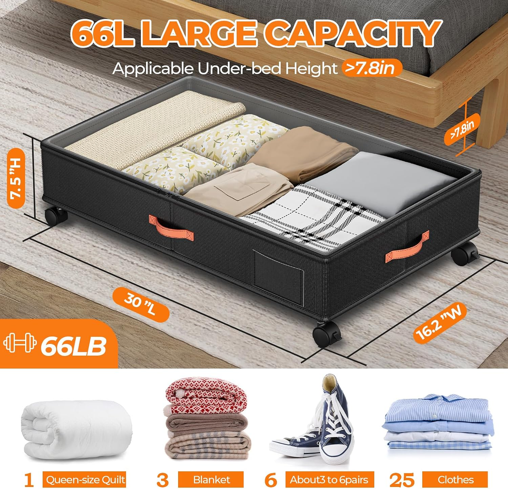 2-Pack Under Bed Storage Bins with Wheels & Lids