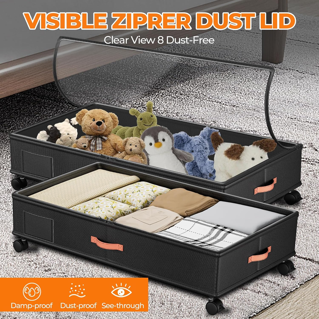 2-Pack Under Bed Storage Bins with Wheels & Lids