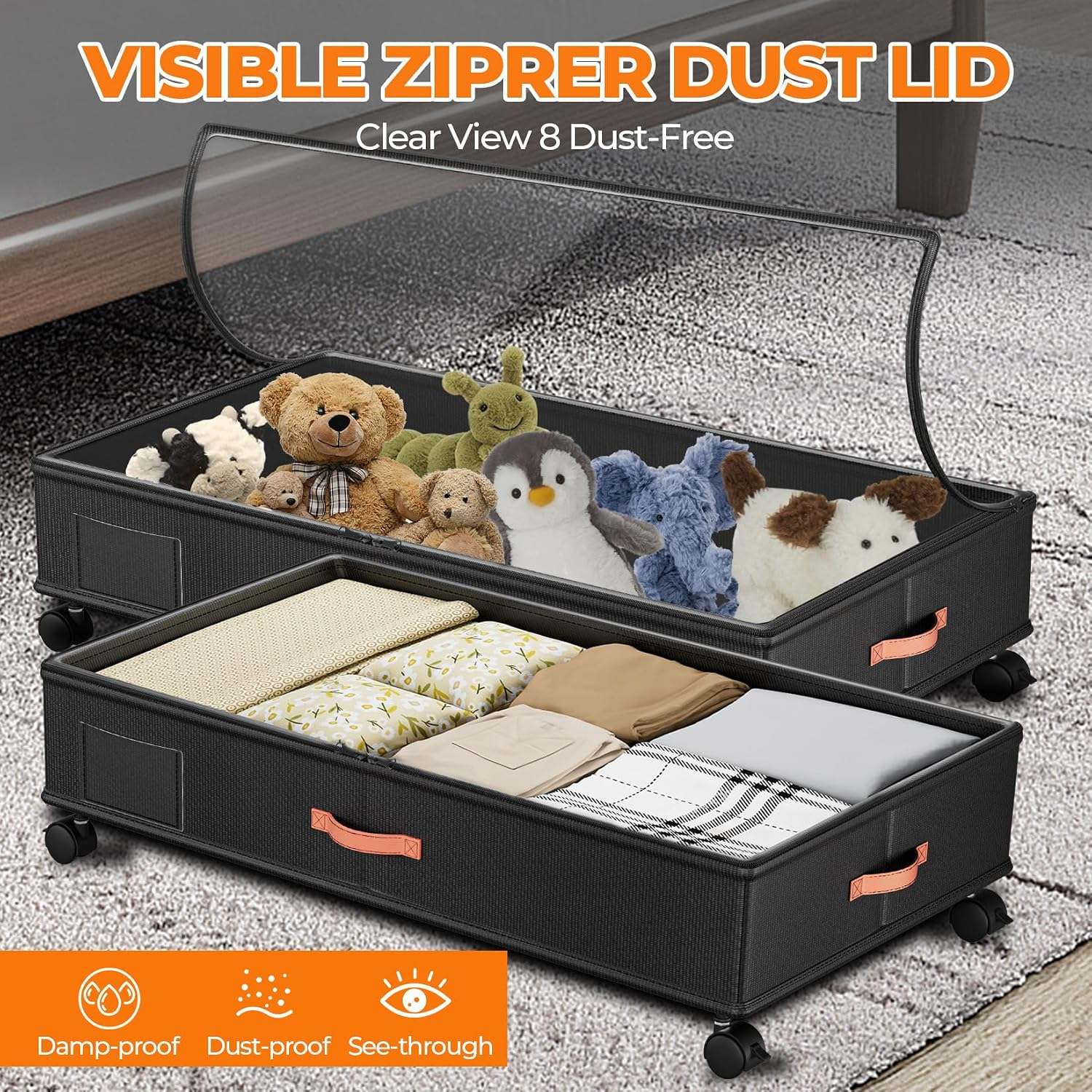 2-Pack Under Bed Storage Bins with Wheels & Lids