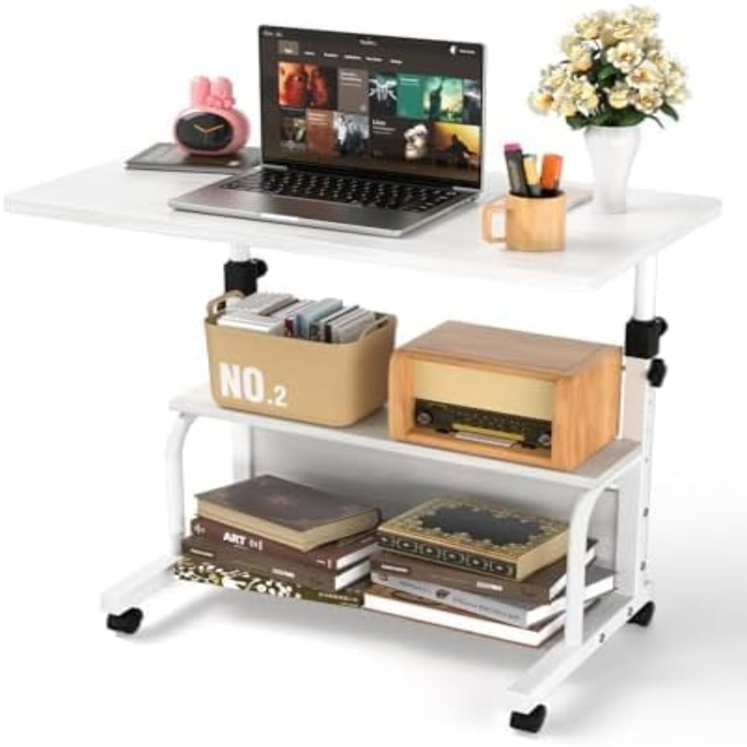 Adjustable Rolling Standing Desk with Storage Shelf
