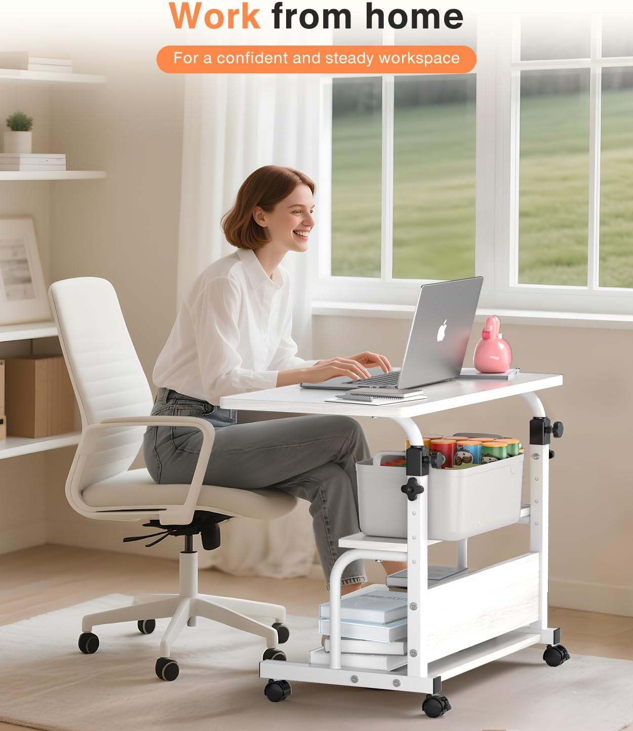 Adjustable Rolling Standing Desk with Storage Shelf