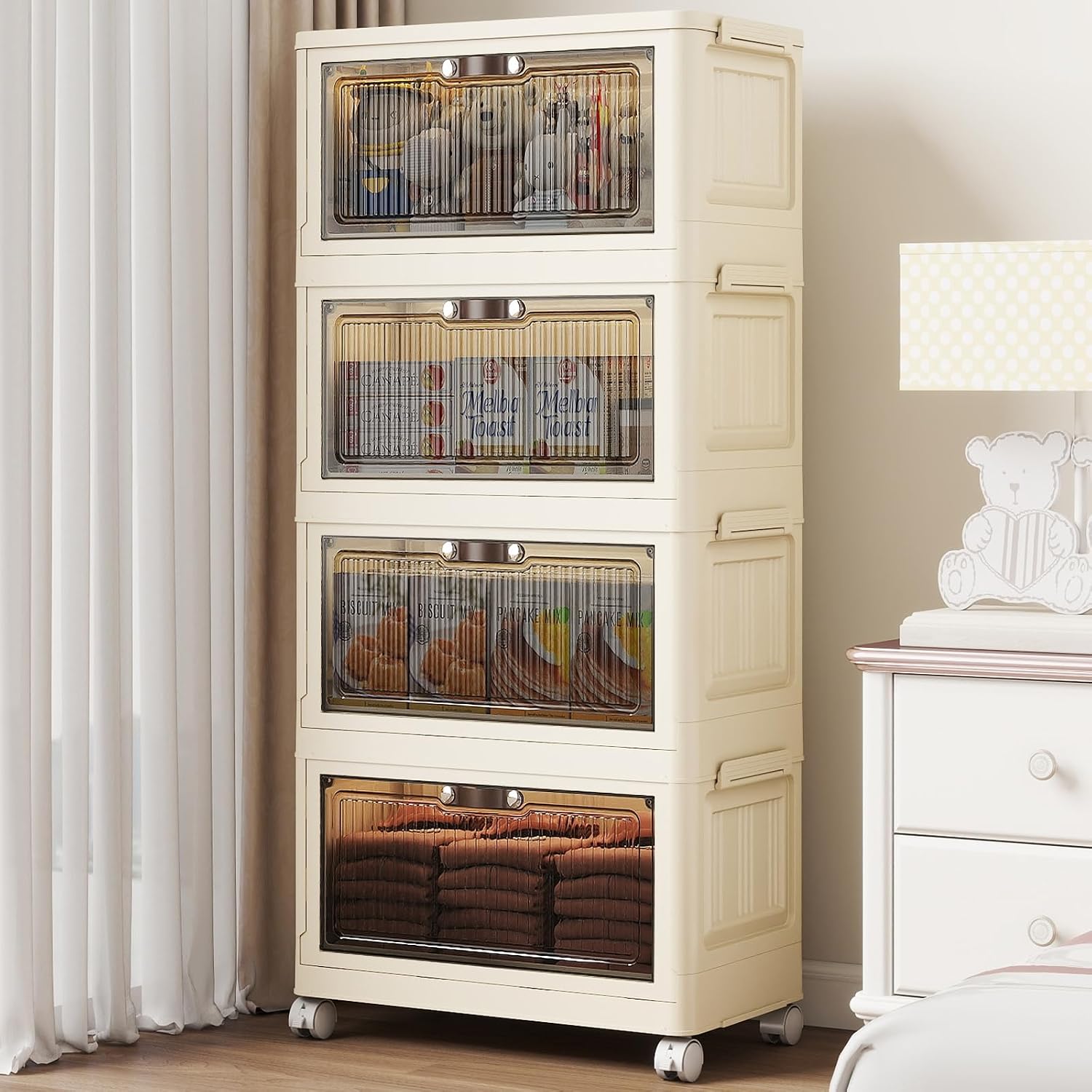 4-Tier Collapsible Storage Bins with Doors & Wheels