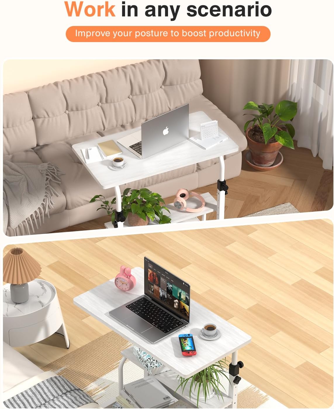Adjustable Rolling Standing Desk with Storage Shelf