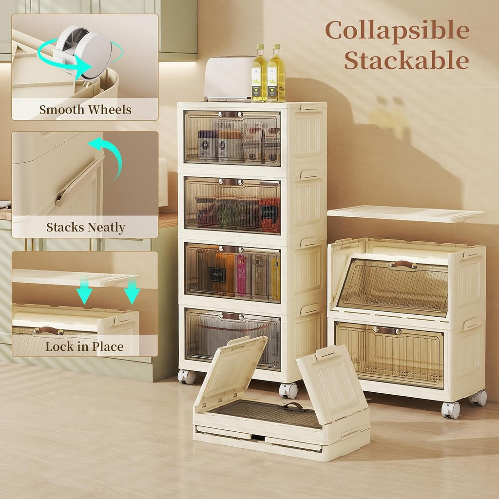 4-Tier Collapsible Storage Bins with Doors & Wheels