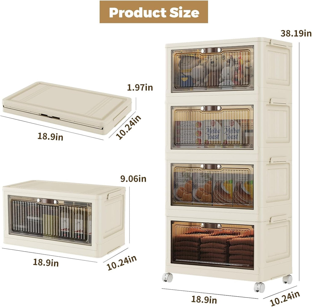 4-Tier Collapsible Storage Bins with Doors & Wheels