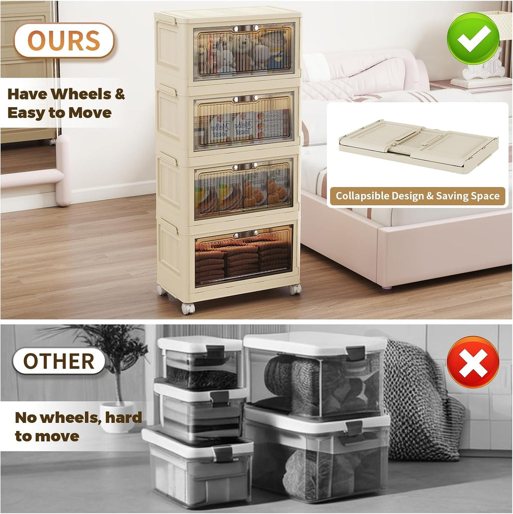 4-Tier Collapsible Storage Bins with Doors & Wheels