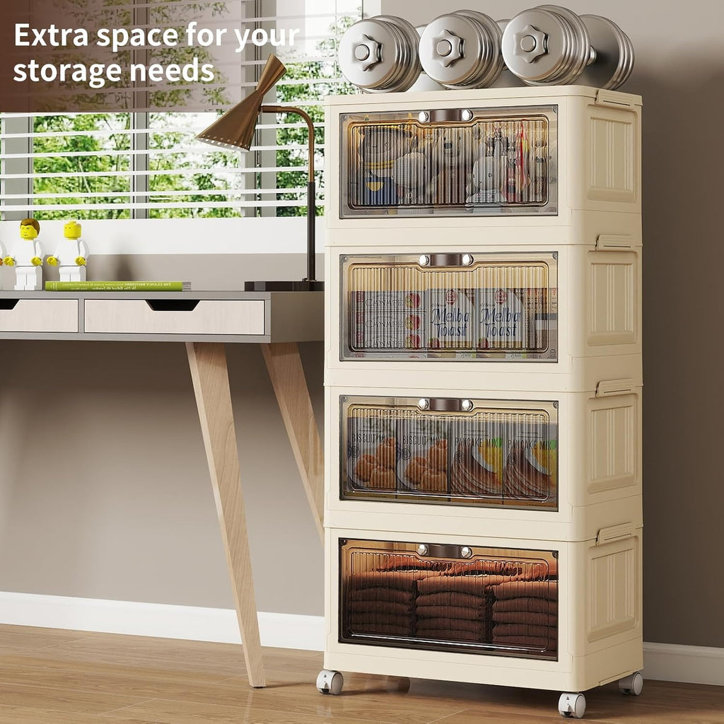 4-Tier Collapsible Storage Bins with Doors & Wheels