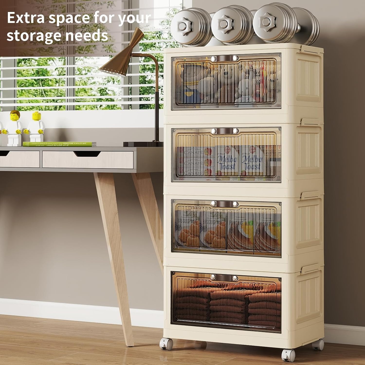 4-Tier Collapsible Storage Bins with Doors & Wheels