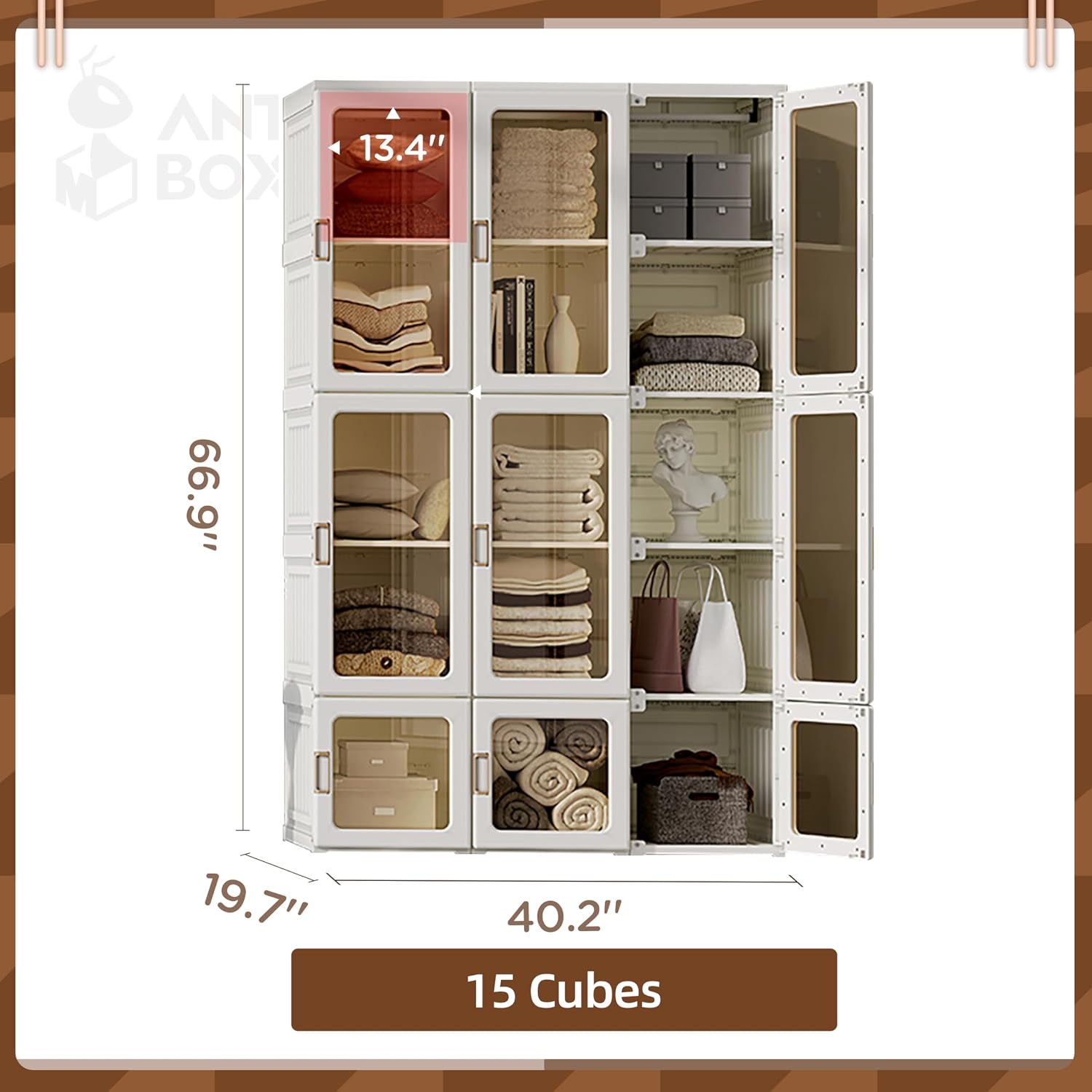 Portable Wardrobe Closet with Hanging Rods & Clear Doors