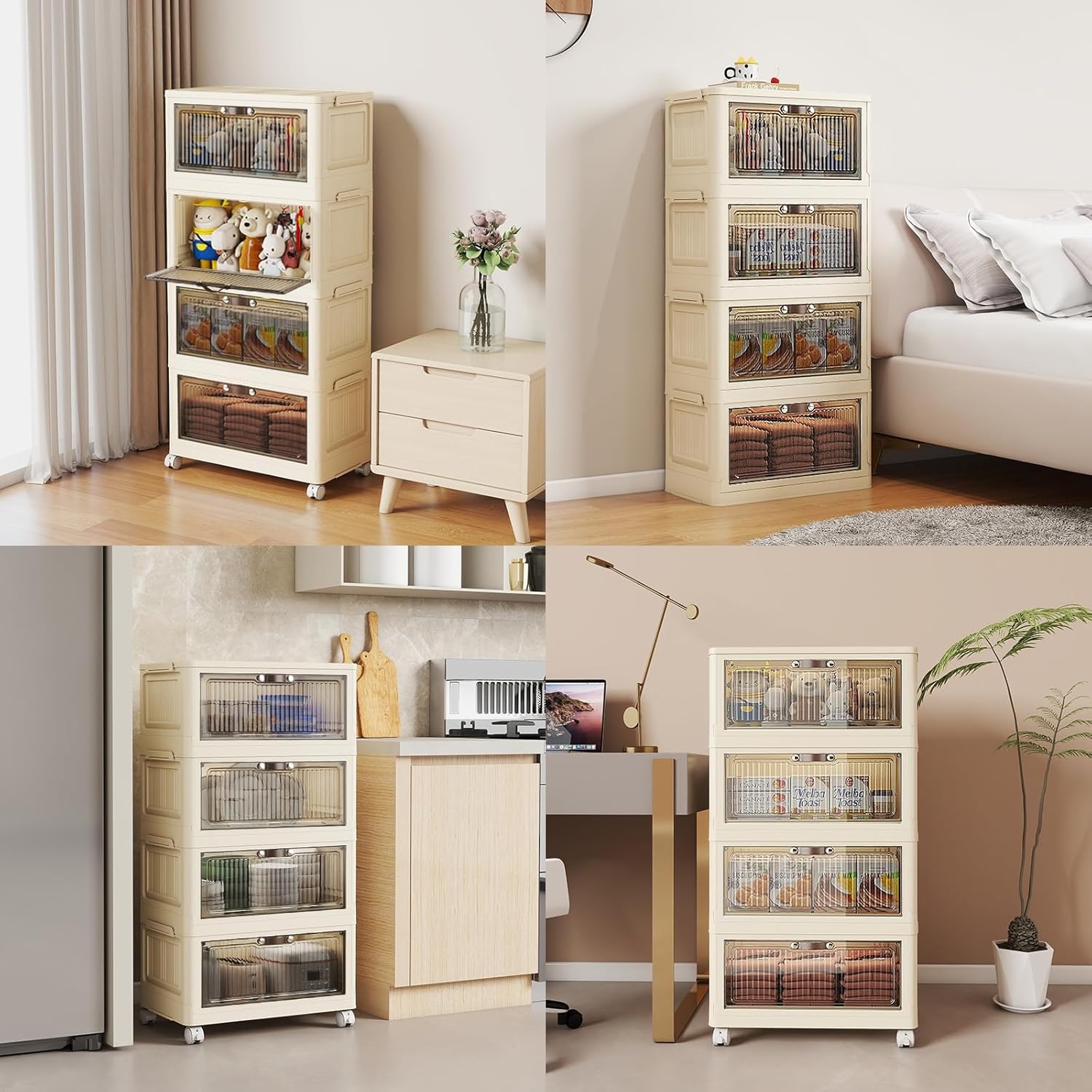 4-Tier Collapsible Storage Bins with Doors & Wheels